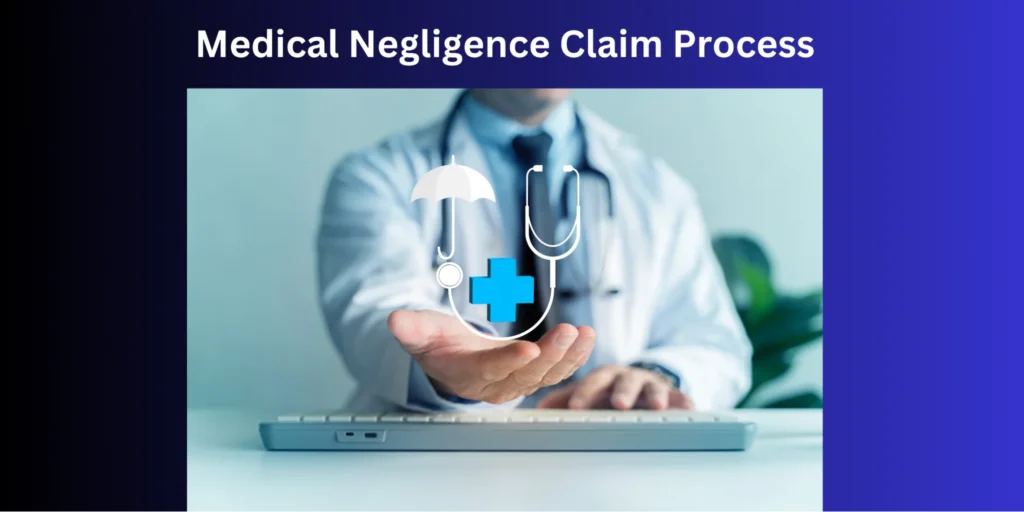 Doctor holding a digital healthcare symbol above a laptop, representing the medical negligence claim process and modern legal support in healthcare cases