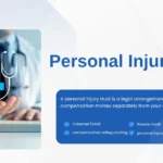 Medical professional holding healthcare protection symbol beside text about a Personal Injury Trust Medical professional holding healthcare protection symbol beside text about a Personal Injury Trust, showing Universal Credit protection and compensation safeguarding after injury settlement.