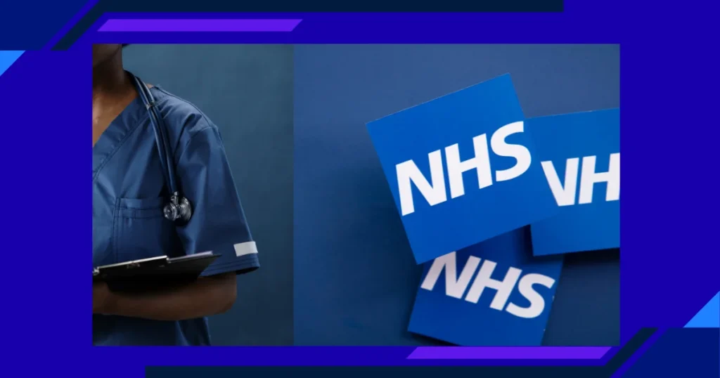 NHS healthcare professional standing beside NHS signage, representing a Claim Against NHS for clinical negligence, healthcare negligence, and NHS compensation claims.